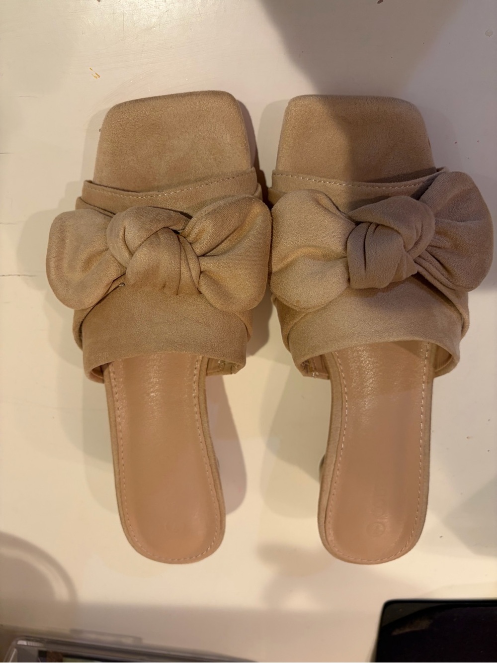 Suede Bow Slide Sandals-  Beige(7)